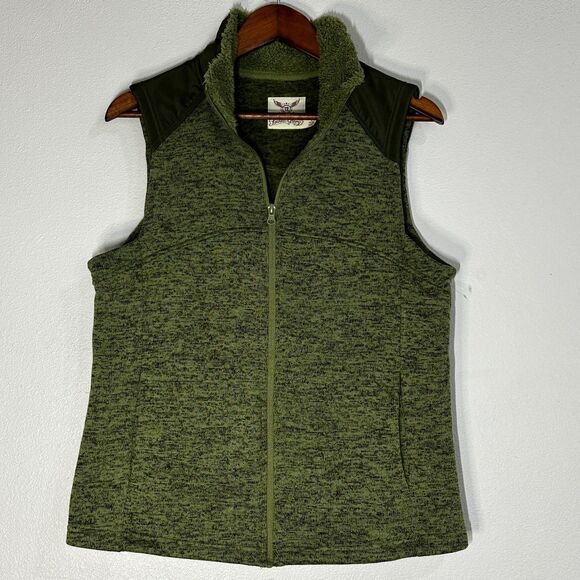 Faded Glory Vest Olive Green Zip Up Front Fleece Lined Collar Size Large (12-14) - Picture 1 of 8